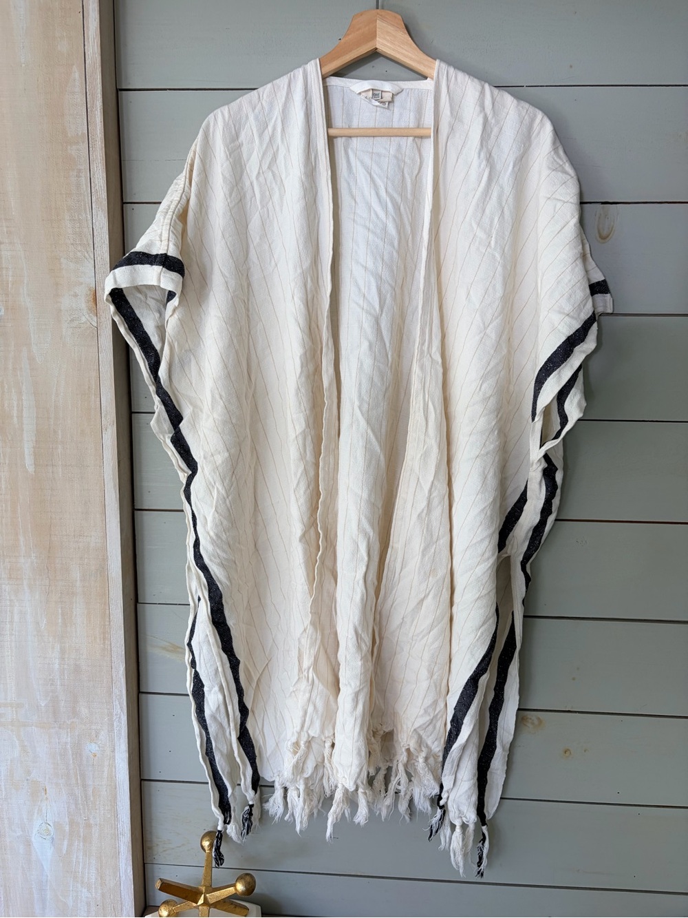 Tofino Towel Co. Cotton Kimono Robe Cover-Up One Size Cream Black Stripe